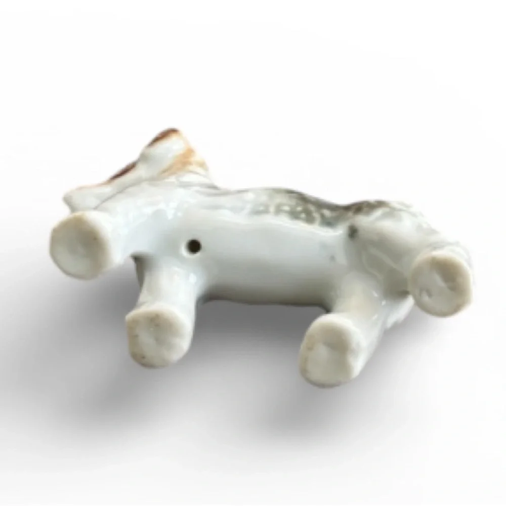 Vintage Porcelain Dog Brown 1930s 1940s White Terrier Dog Figurine